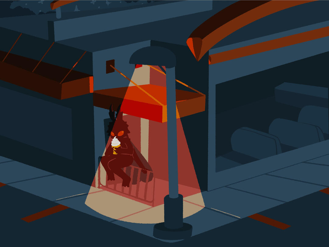 Lonely Mcdonalds Mothman with a limited color pallet