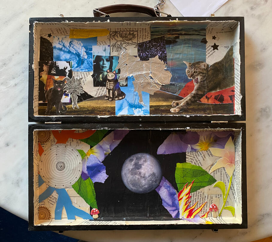 collage inside a briefcase for a dear friend
