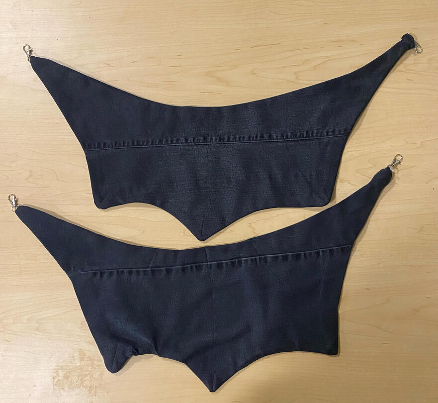 Clip on Bat wings that can attach to belt loops. Upcycled from old Jeans.